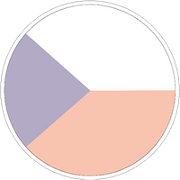 Kreisdiagramm mit drei Segmenten in Weiß, Lila und Rosa auf schwarzem Hintergrund.