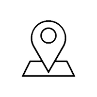 Weißes Standortsymbol auf schwarzem Hintergrund mit abgerundeten Ecken und einem Kreis im oberen Teil.